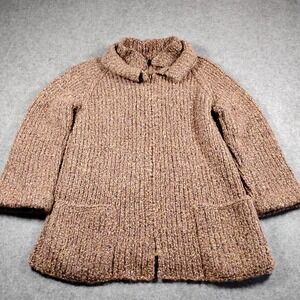 Vintage‎ Handmade Brown Chunky Knit Full Zip Cardigan Sweater Talon Zipper